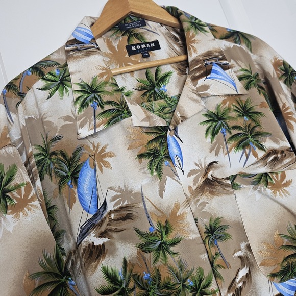 Vintage Koman Sport Hawaiian Aloha Shirt Size 3XL Canoe Palms - Picture 1 of 6
